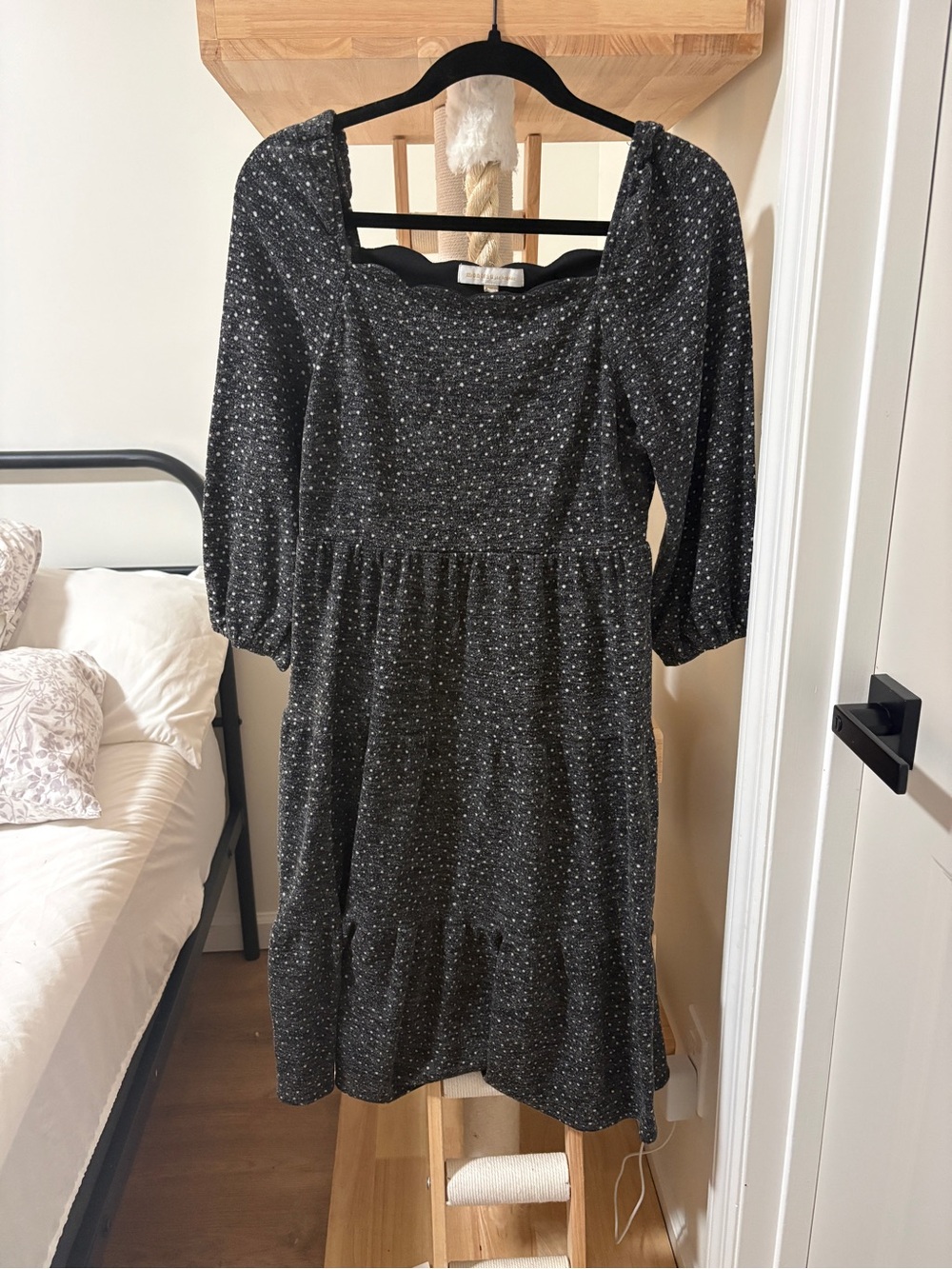 Black with White Dots Midi Dress
